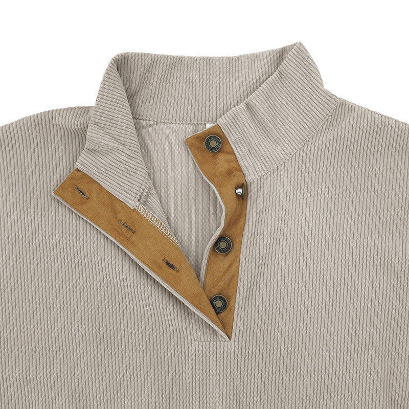 2025 Cross-Border Men's Clothing Hot-Selling Autum New Casual Stand-Up Collar Long-Sleeved Corduroy Color-Blocked Slim Sweatshirt for Men