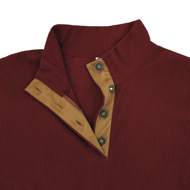 2025 Cross-Border Men's Clothing Hot-Selling Autum New Casual Stand-Up Collar Long-Sleeved Corduroy Color-Blocked Slim Sweatshirt for Men