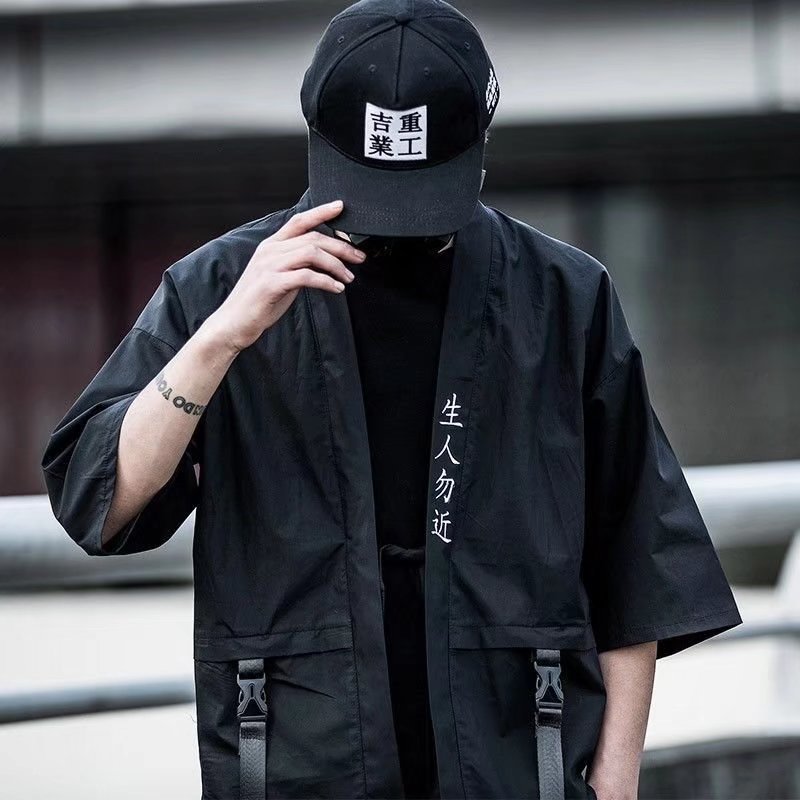 2022 Summer New Men's Chinese Style Short-sleeved Taoist Robe Japanese Style Loose Seven-sleeved Men's Kimono Shirt Jacket