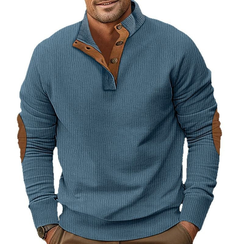 2025 Cross-Border Men's Clothing Hot-Selling Autum New Casual Stand-Up Collar Long-Sleeved Corduroy Color-Blocked Slim Sweatshirt for Men