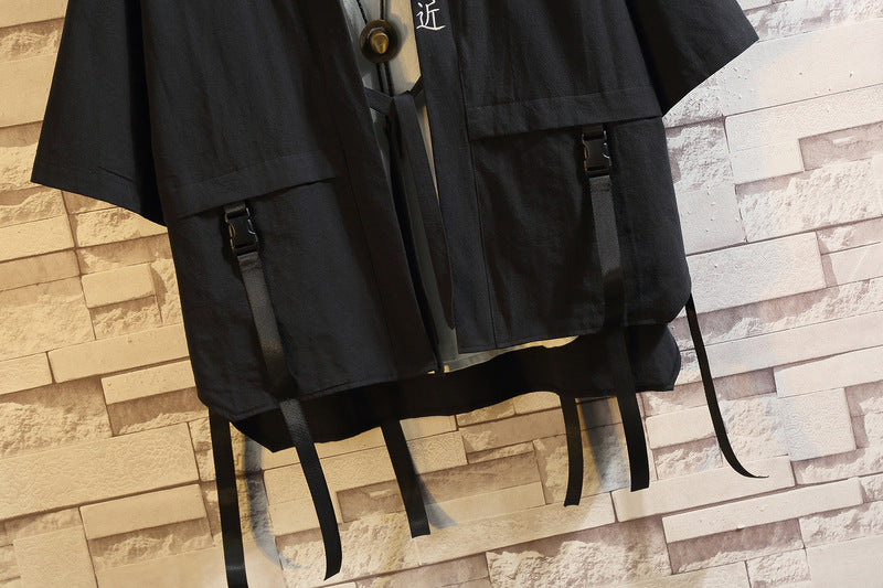 2022 Summer New Men's Chinese Style Short-sleeved Taoist Robe Japanese Style Loose Seven-sleeved Men's Kimono Shirt Jacket