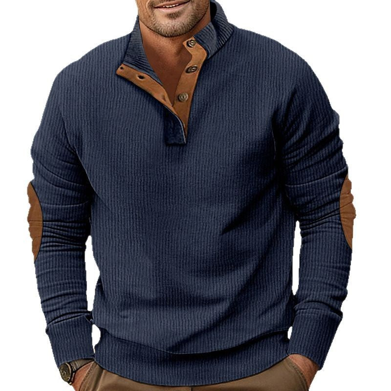 2025 Cross-Border Men's Clothing Hot-Selling Autum New Casual Stand-Up Collar Long-Sleeved Corduroy Color-Blocked Slim Sweatshirt for Men