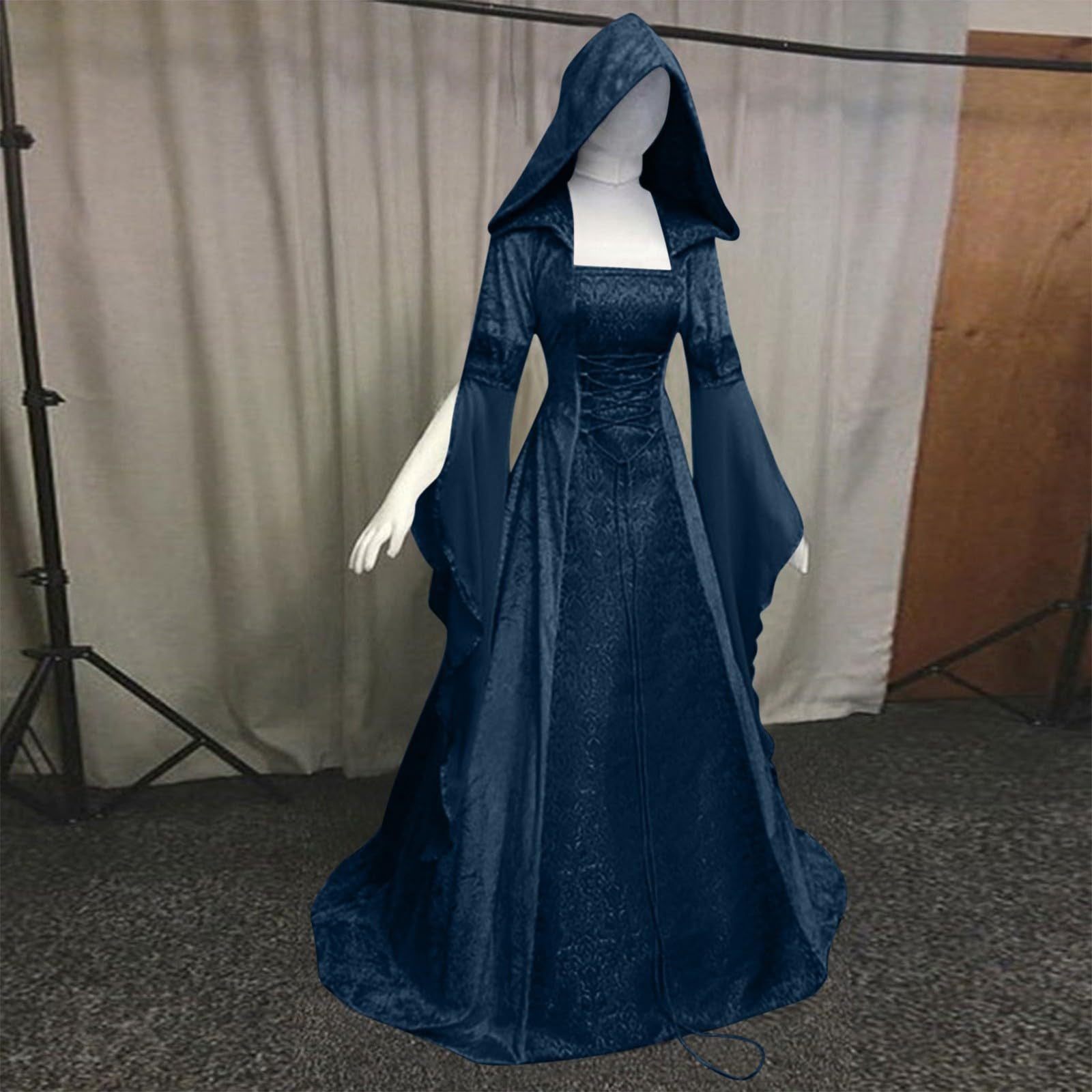 Cross-Border 2022 Women's Cos Clothing Medieval Retro Style Wedding Dress 4-Color Hooded Waist Dress Cosplay