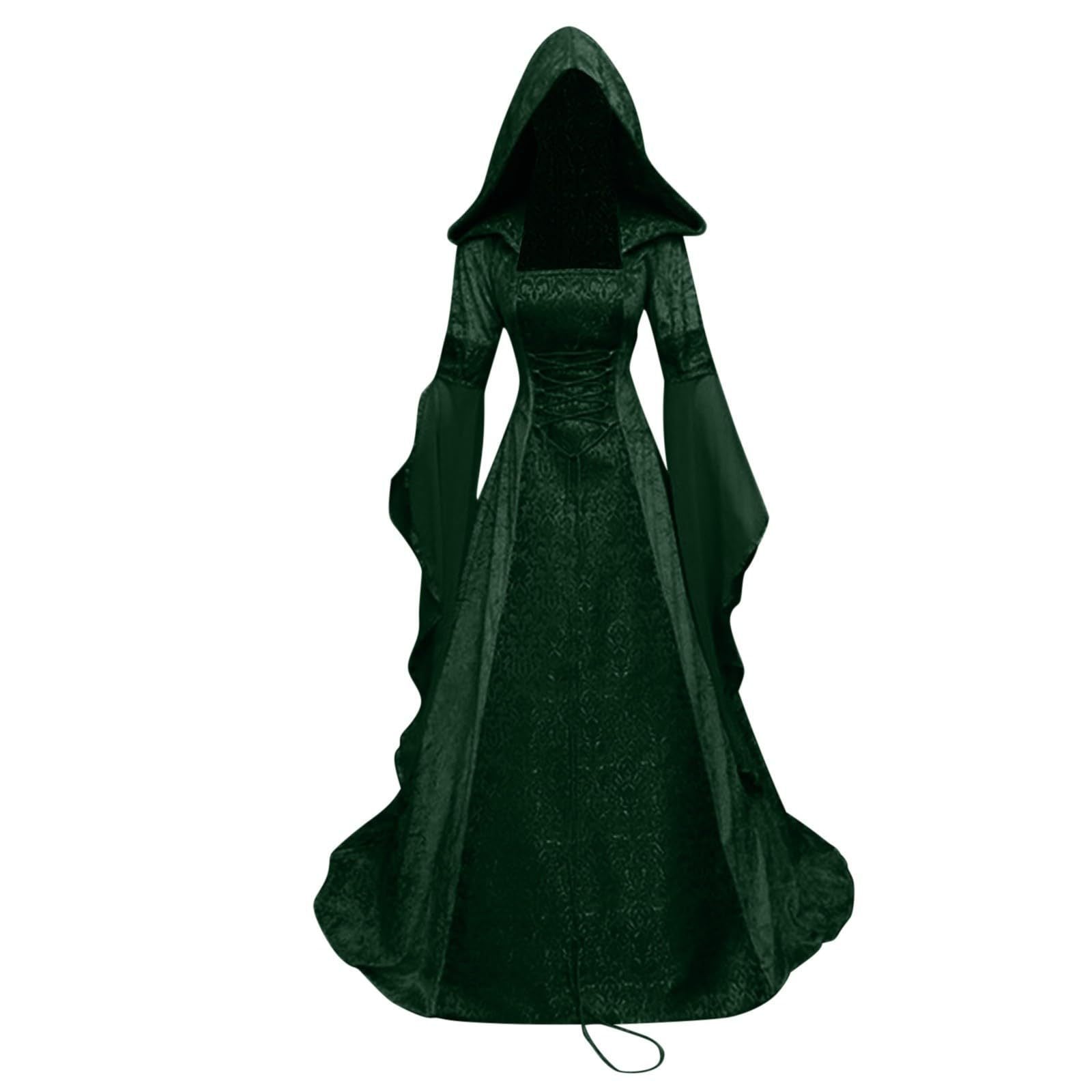 Cross-Border 2022 Women's Cos Clothing Medieval Retro Style Wedding Dress 4-Color Hooded Waist Dress Cosplay