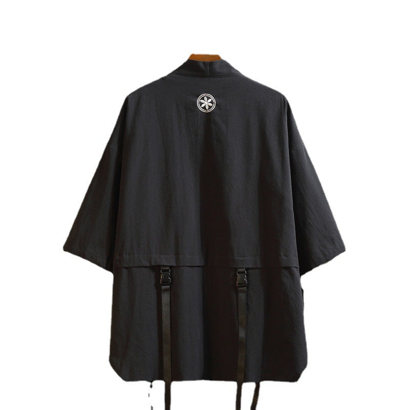 2022 Summer New Men's Chinese Style Short-sleeved Taoist Robe Japanese Style Loose Seven-sleeved Men's Kimono Shirt Jacket