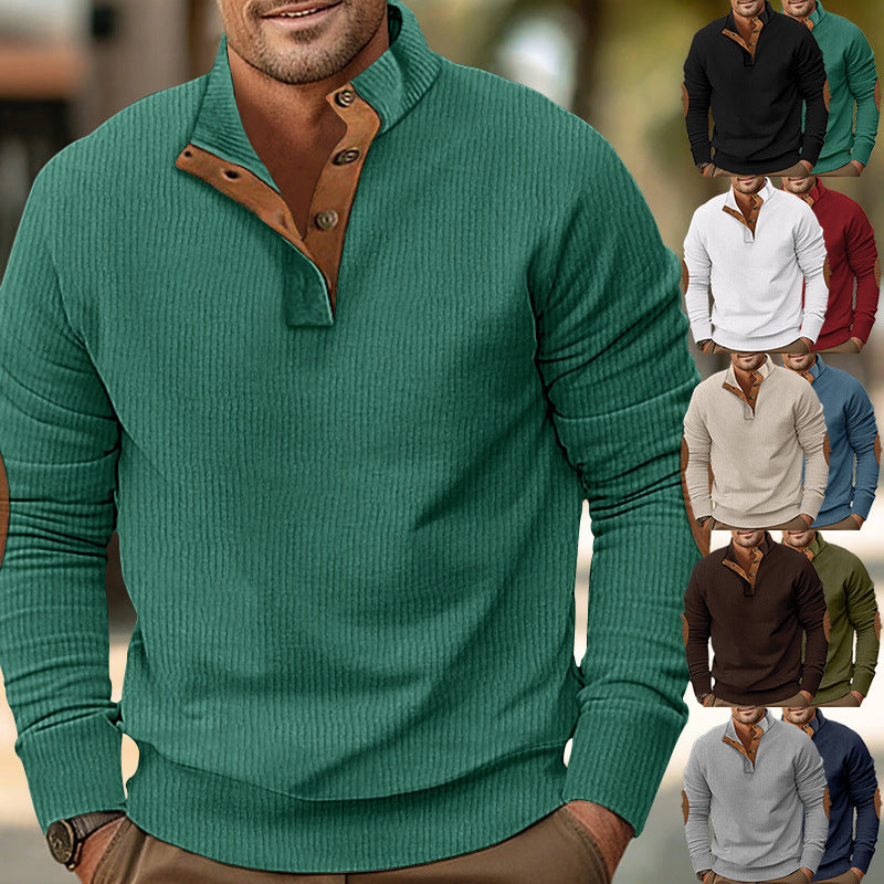 2025 Cross-Border Men's Clothing Hot-Selling Autum New Casual Stand-Up Collar Long-Sleeved Corduroy Color-Blocked Slim Sweatshirt for Men