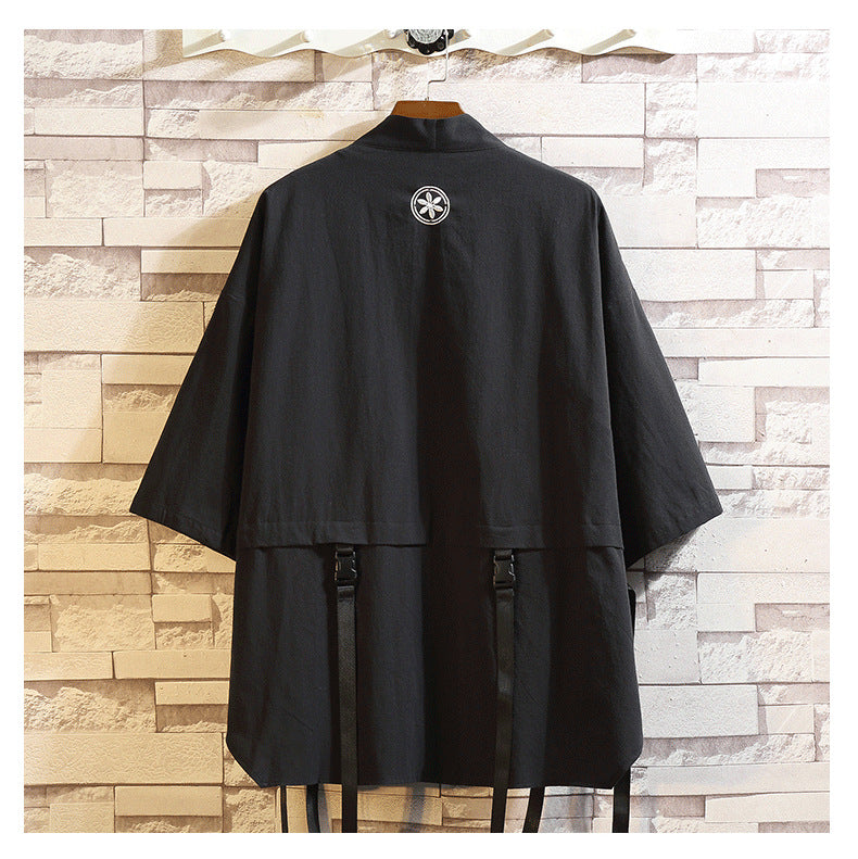 2022 Summer New Men's Chinese Style Short-sleeved Taoist Robe Japanese Style Loose Seven-sleeved Men's Kimono Shirt Jacket