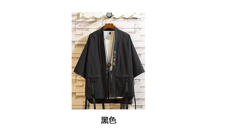 2022 Summer New Men's Chinese Style Short-sleeved Taoist Robe Japanese Style Loose Seven-sleeved Men's Kimono Shirt Jacket