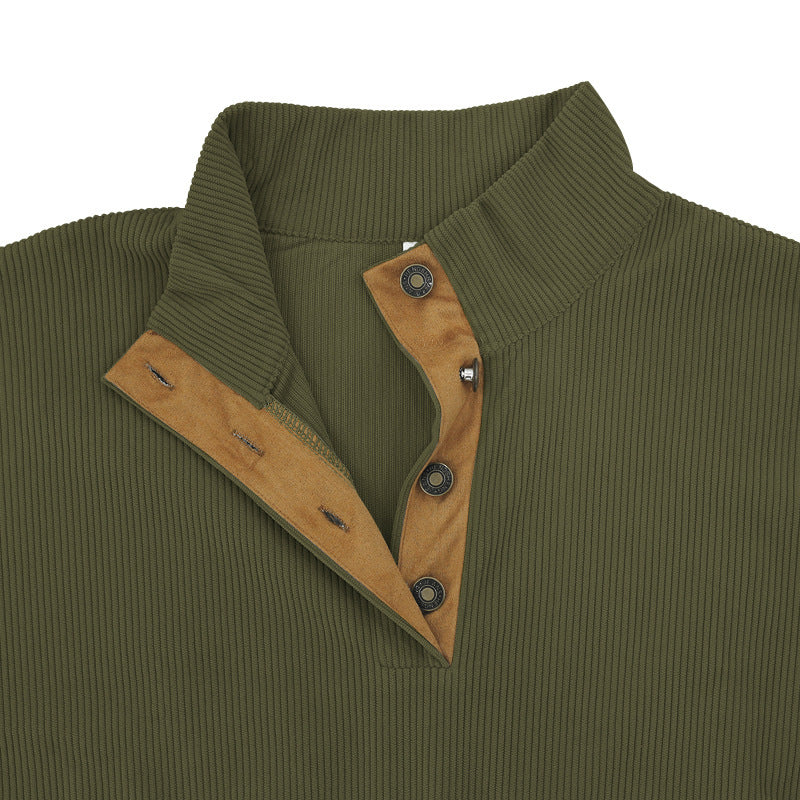 2025 Cross-Border Men's Clothing Hot-Selling Autum New Casual Stand-Up Collar Long-Sleeved Corduroy Color-Blocked Slim Sweatshirt for Men