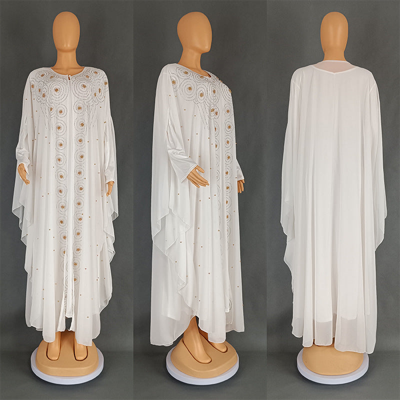 African Plus-Size Ethnic Style Long Robe, European and American Cross-Border Women's Clothing, Chiffon Rhinestone Long Dress 8943