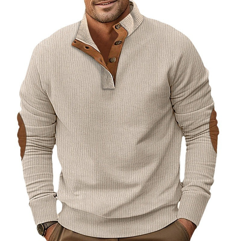 2025 Cross-Border Men's Clothing Hot-Selling Autum New Casual Stand-Up Collar Long-Sleeved Corduroy Color-Blocked Slim Sweatshirt for Men