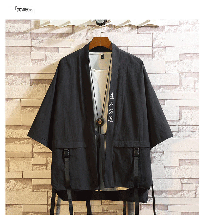2022 Summer New Men's Chinese Style Short-sleeved Taoist Robe Japanese Style Loose Seven-sleeved Men's Kimono Shirt Jacket