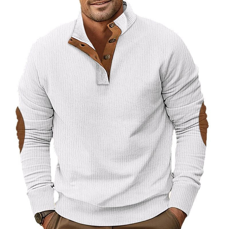2025 Cross-Border Men's Clothing Hot-Selling Autum New Casual Stand-Up Collar Long-Sleeved Corduroy Color-Blocked Slim Sweatshirt for Men
