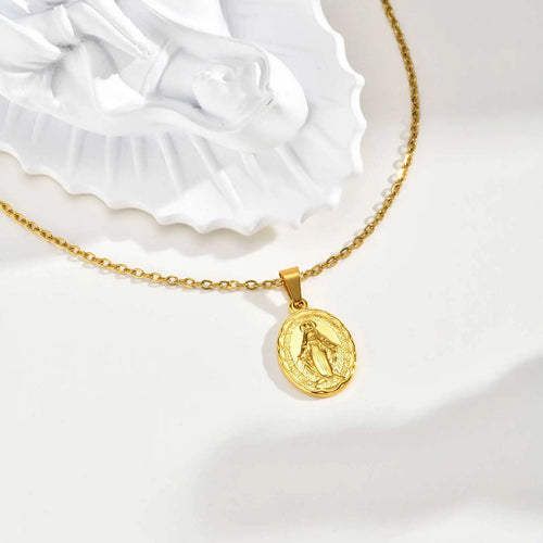 18K Gold Plated Virgin Mary Pendant Necklace For Women Stainless Steel Chain Choker Necklaces Religious Pray Jewelry Gift