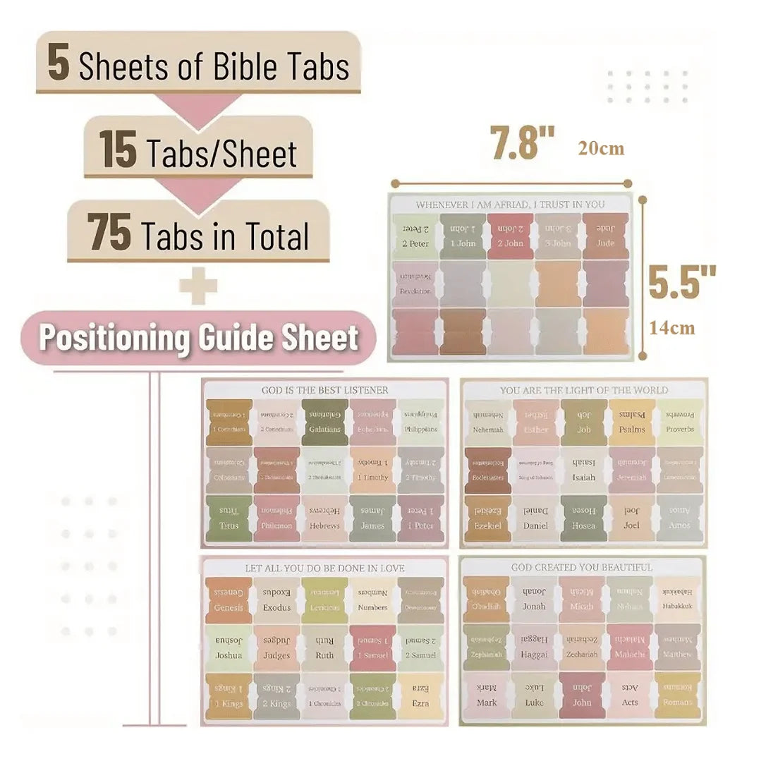 5 Set Boho Bible Tabs – Sun Moon Design, Matte & Durable, for Genesis to Revelation, Sermon Notes & Daily Reading
