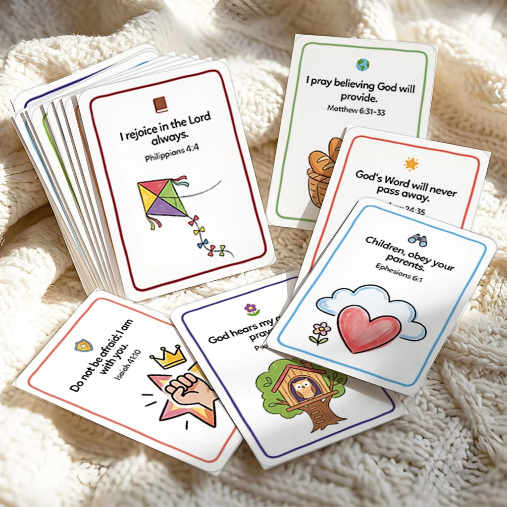 30pcs Bible Prayer Cards With Uplifting Illustration Scripture Verse For Daily Devotion,Gift For Sunday School,Bible Study Group