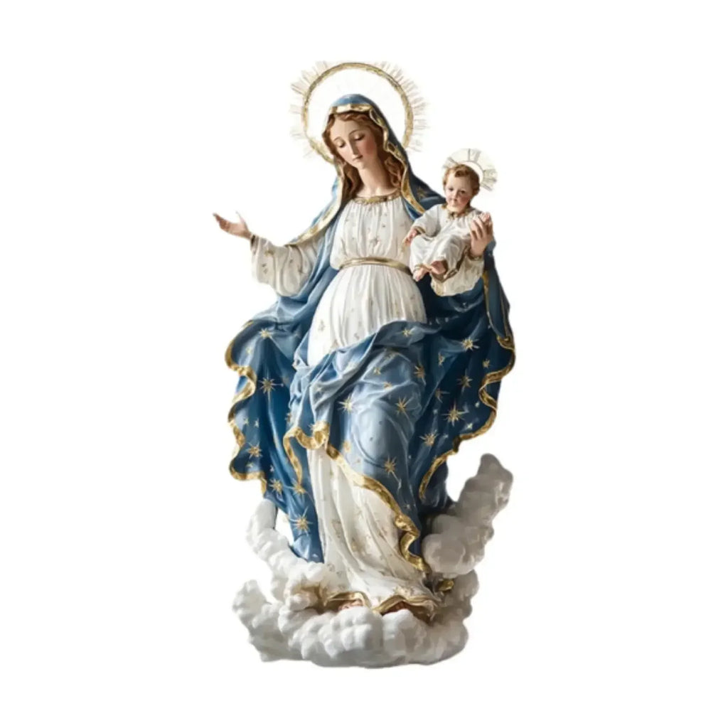 Blessed Mary Figurine Christmas Scene Decorative with Child Jesus Tabletop
