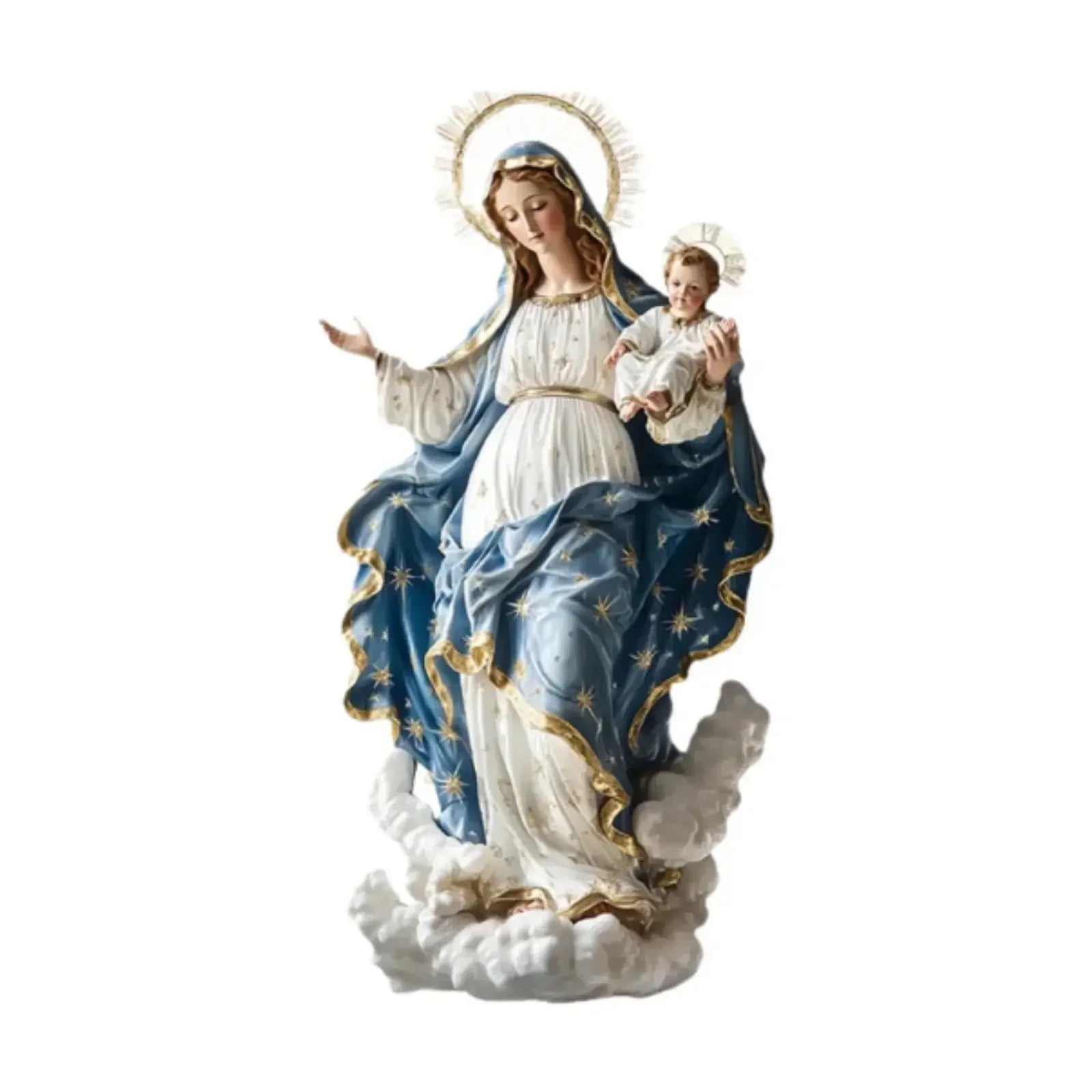 Blessed Mary Figurine Christmas Scene Decorative with Child Jesus Tabletop