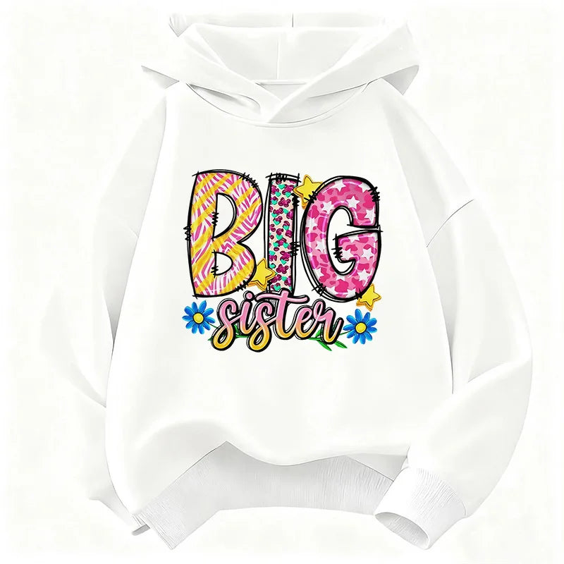 Colorful Big Sister letter printed hoodie for autumn and winter, casual and comfortable hoodie for boys and girls
