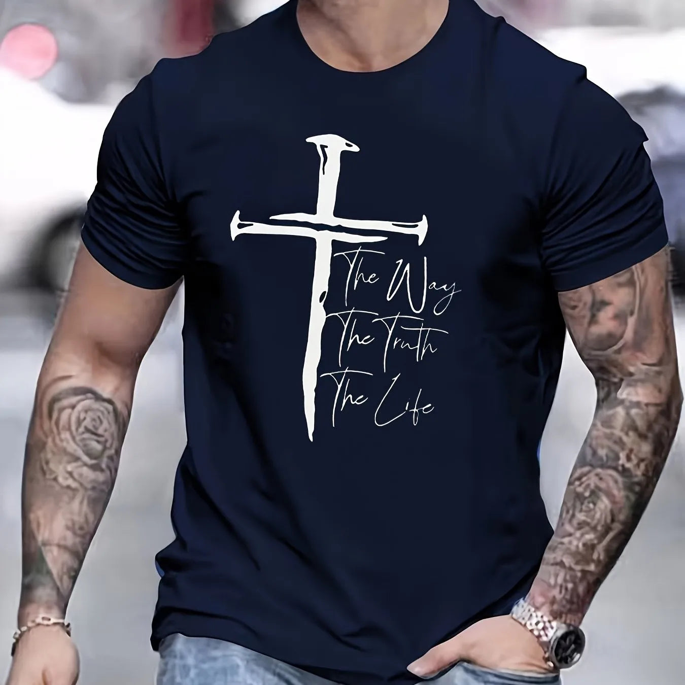 Christian Cross T-Shirt Men's Graphic Tee Religious Faith Statement O-Neck Short Sleeve Casual Top