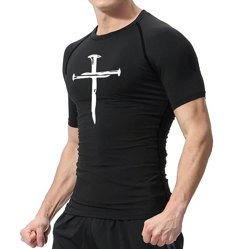 Christian Workout Compression Shirts Athletic Quick Dry Tshirts Tees Mens Gym Fitness Undershirts Tops Short Sleeve Rash Guard