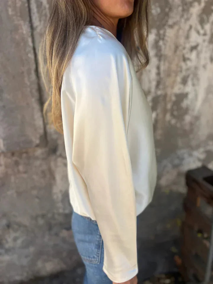 2025 European American Women's Clothing Autumn and Winter New Solid Color Women's Loose Collar Long Sleeve Satin Shirt