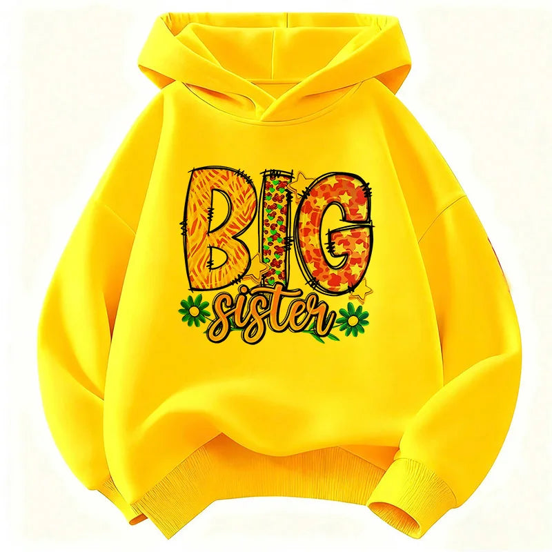 Colorful Big Sister letter printed hoodie for autumn and winter, casual and comfortable hoodie for boys and girls