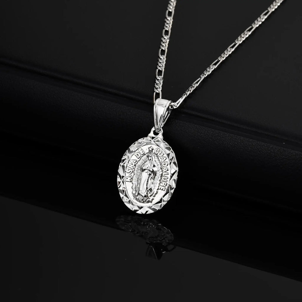 Classic Virgin Mary Prayer Pendant Necklace for Men Women, Silver Gold Color Metal Necklace, Religious Amulet Jewelry Unisex