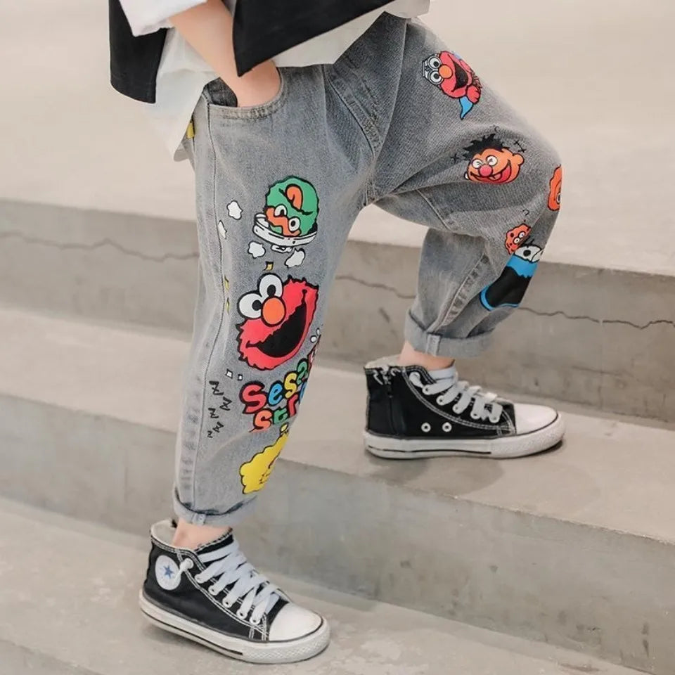 Children's New Pants For Boys And Girls Little Kids Cute Print Four Seasons Jeans Kids Girl Trousers Jeans