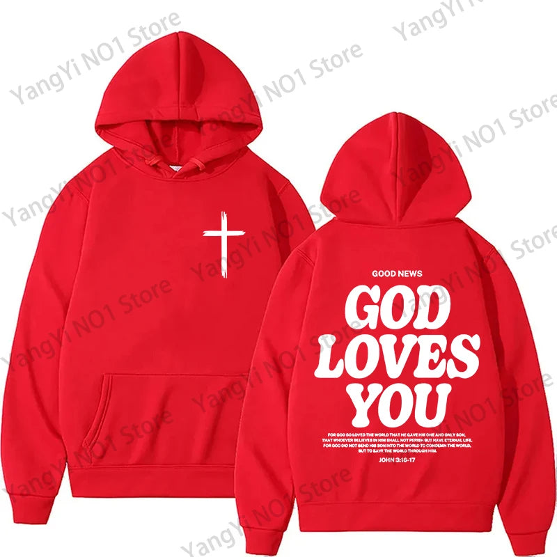 Christian Jesus Church Hoodie Bible Verse God Loves You Hooded Men Women Vintage Sweatshirts Streetwear Y2K Harajuku Aesthetic