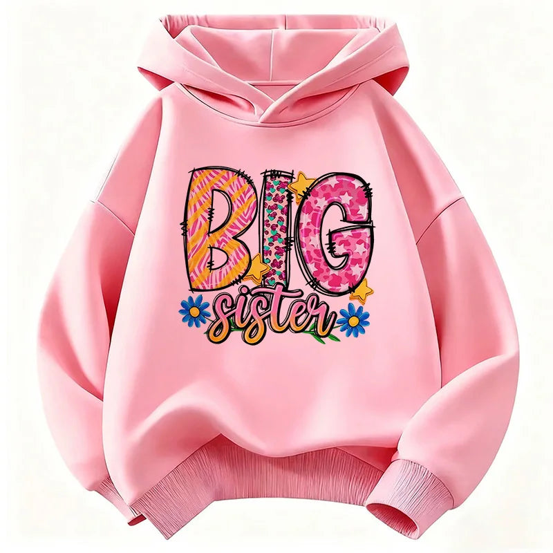 Colorful Big Sister letter printed hoodie for autumn and winter, casual and comfortable hoodie for boys and girls