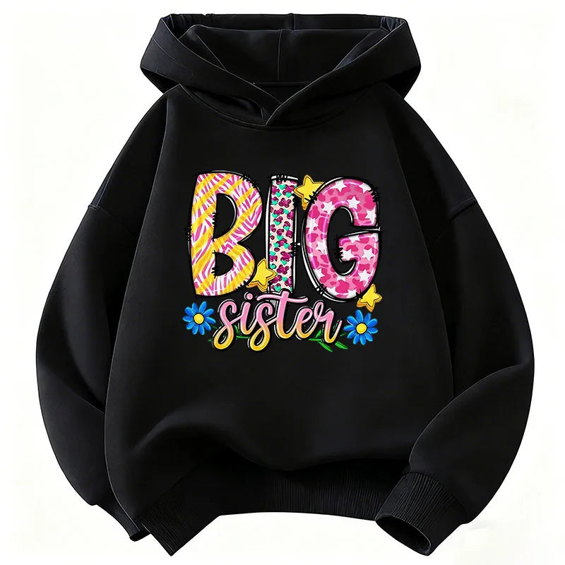 Colorful Big Sister letter printed hoodie for autumn and winter, casual and comfortable hoodie for boys and girls