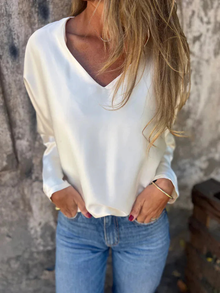 2025 European American Women's Clothing Autumn and Winter New Solid Color Women's Loose Collar Long Sleeve Satin Shirt