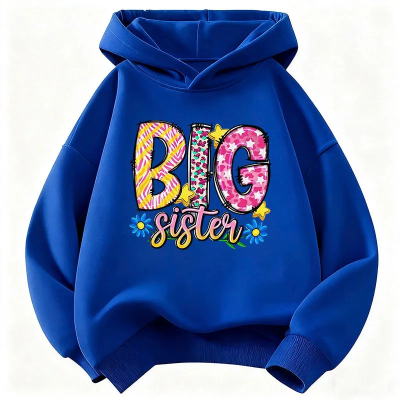 Colorful Big Sister letter printed hoodie for autumn and winter, casual and comfortable hoodie for boys and girls