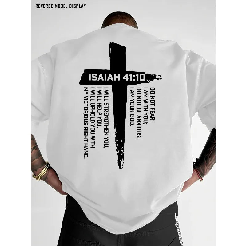 Christian Cross and Bible Verse Graphic Tee for Men Breathable 100% Cotton Perfect for Summer Casual Streetwear Style