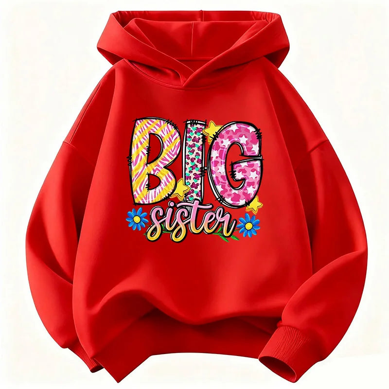 Colorful Big Sister letter printed hoodie for autumn and winter, casual and comfortable hoodie for boys and girls