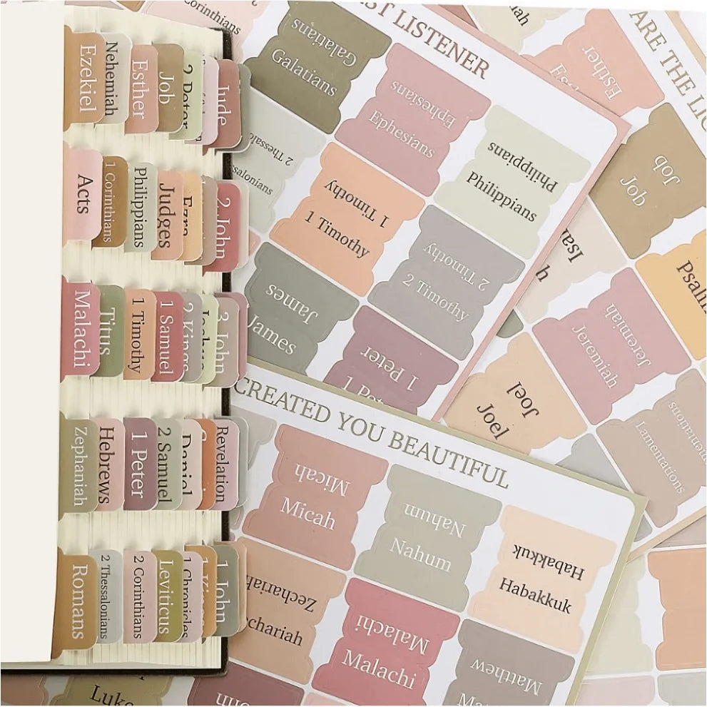 5 Set Boho Bible Tabs – Sun Moon Design, Matte & Durable, for Genesis to Revelation, Sermon Notes & Daily Reading