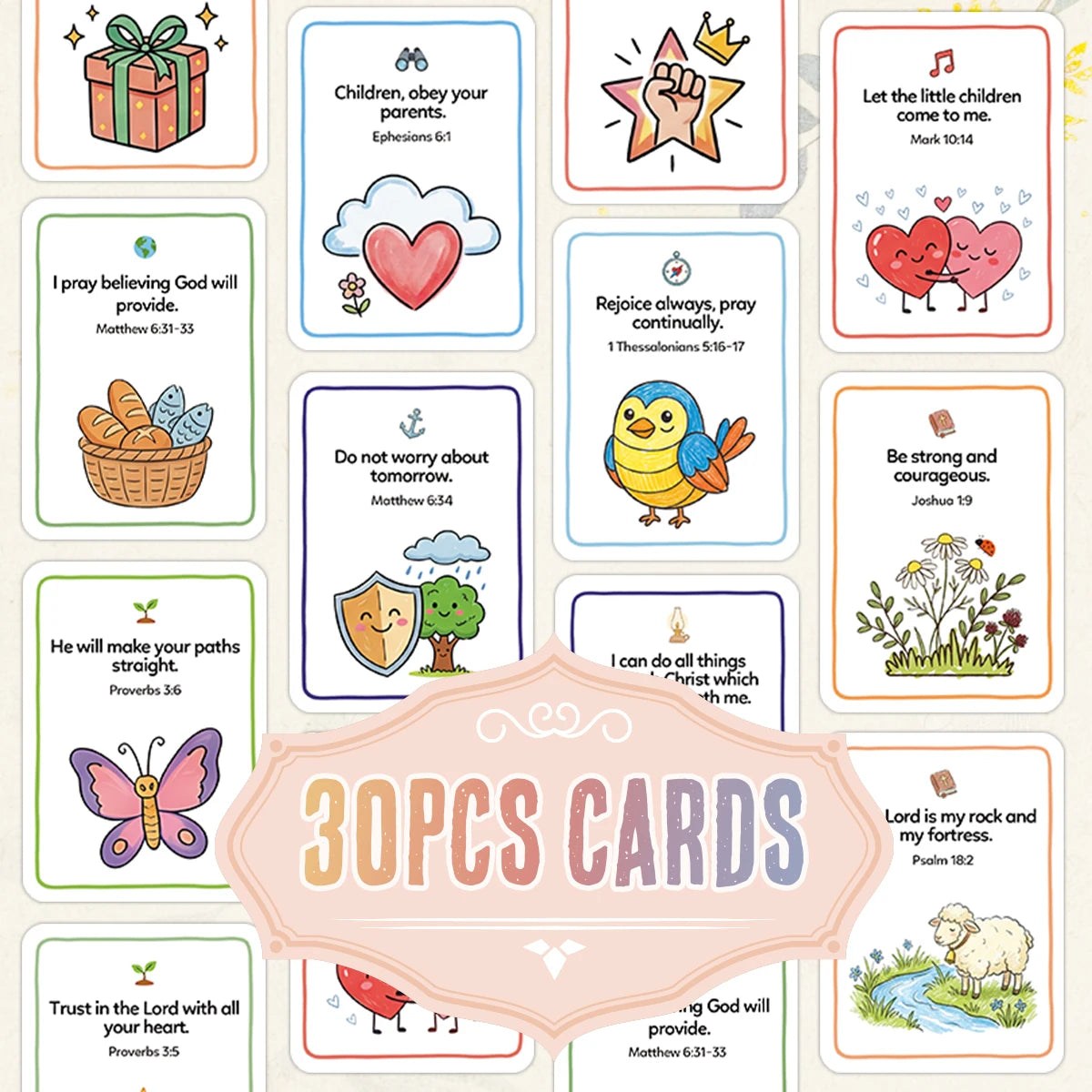 30pcs Bible Prayer Cards With Uplifting Illustration Scripture Verse For Daily Devotion,Gift For Sunday School,Bible Study Group