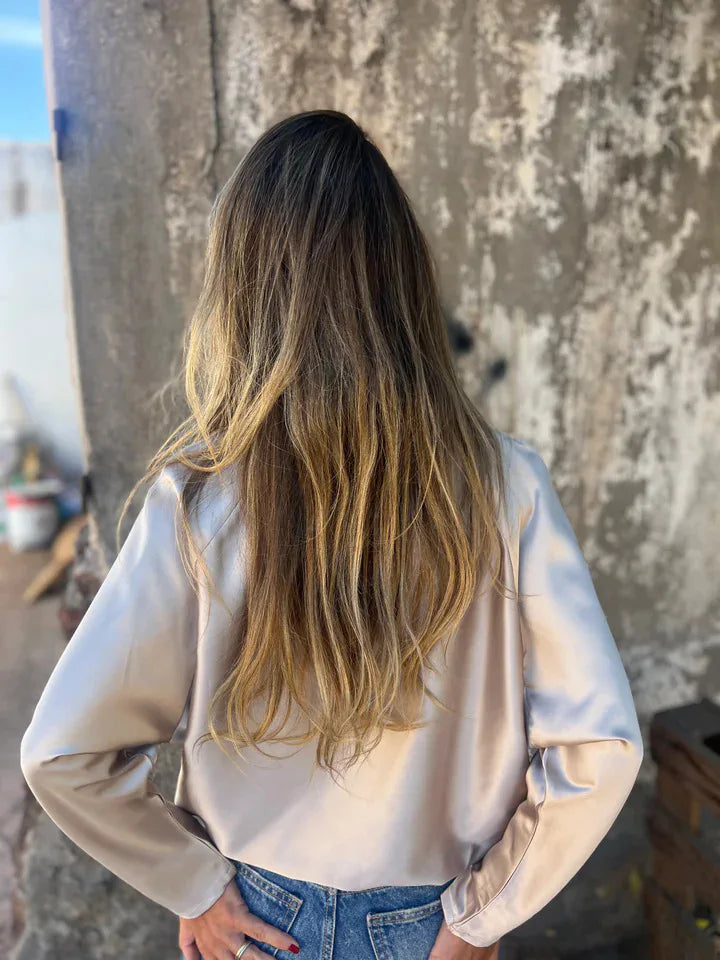 2025 European American Women's Clothing Autumn and Winter New Solid Color Women's Loose Collar Long Sleeve Satin Shirt