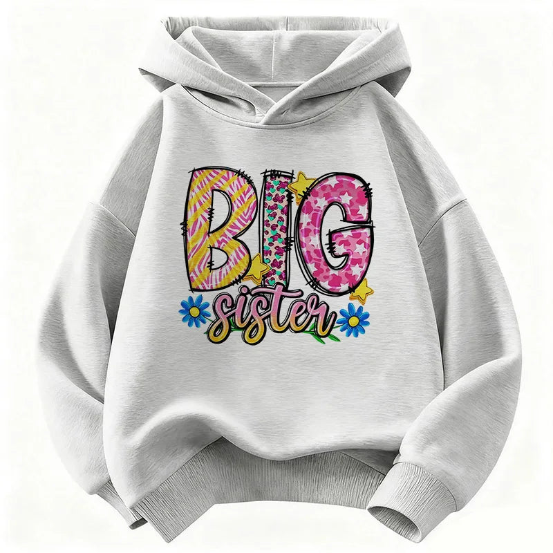 Colorful Big Sister letter printed hoodie for autumn and winter, casual and comfortable hoodie for boys and girls
