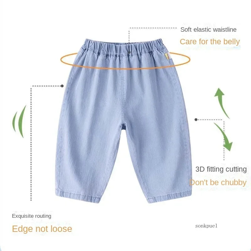 Children's Pants Denim Kids Pants Summer New Simple Fashion Baby Boy's Jeans Elastic Waist Casual Washed Pant