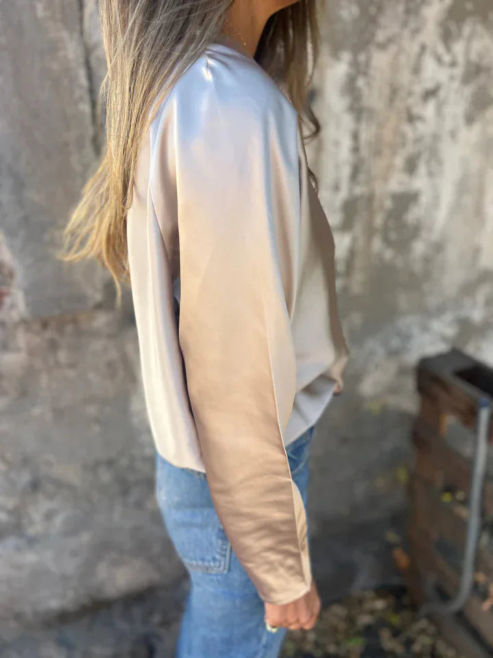 2025 European American Women's Clothing Autumn and Winter New Solid Color Women's Loose Collar Long Sleeve Satin Shirt