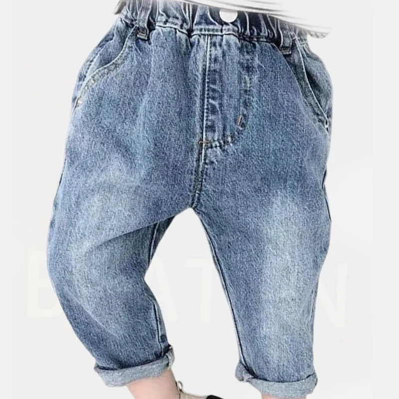 Children Jeans  Boys Cotton Print Splice Stretch Denim Pants Korean Teenage Trousers Wear Kids ClothingDenimRipped Spring Autum