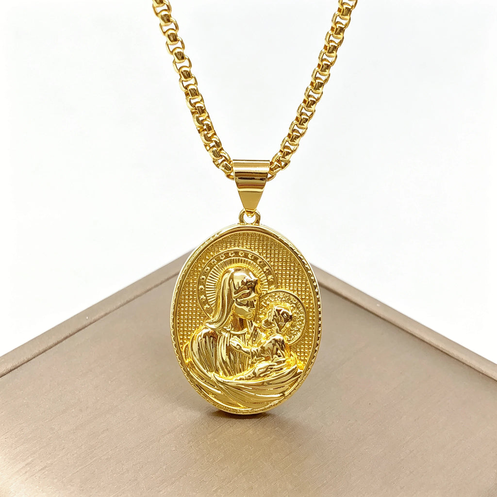 Classic Christian Catholic Jesus Christ Our Lady of Guadalupe Stainless Steel Chain Necklace for Men Women Party Amulet Jewelry