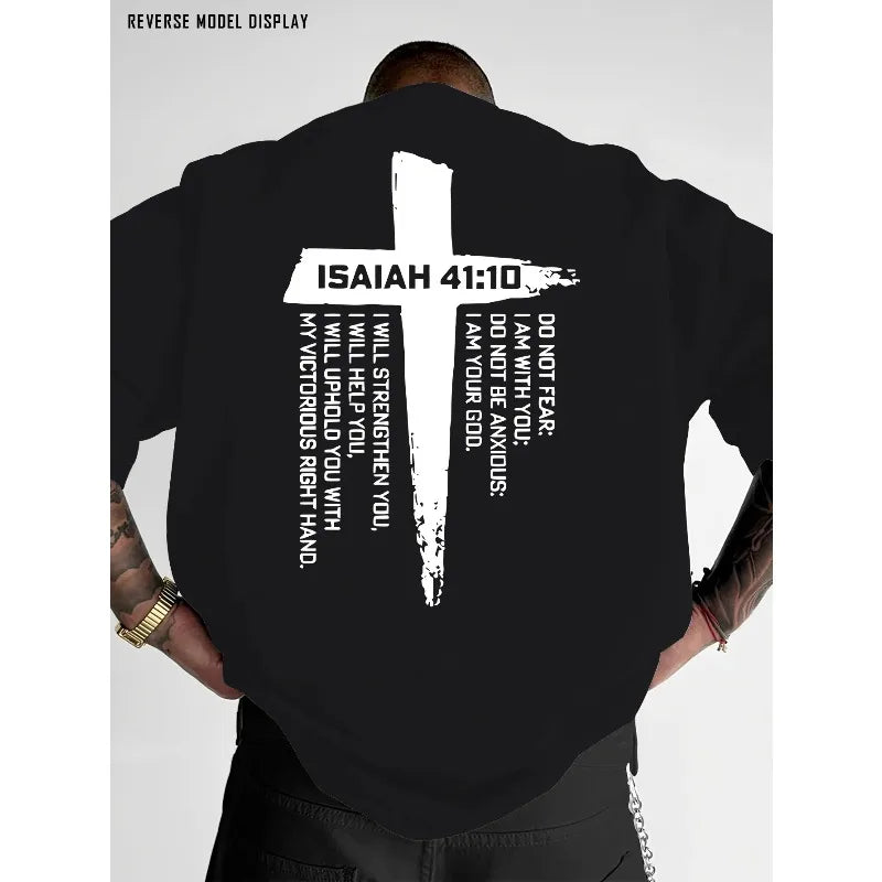 Christian Cross and Bible Verse Graphic Tee for Men Breathable 100% Cotton Perfect for Summer Casual Streetwear Style