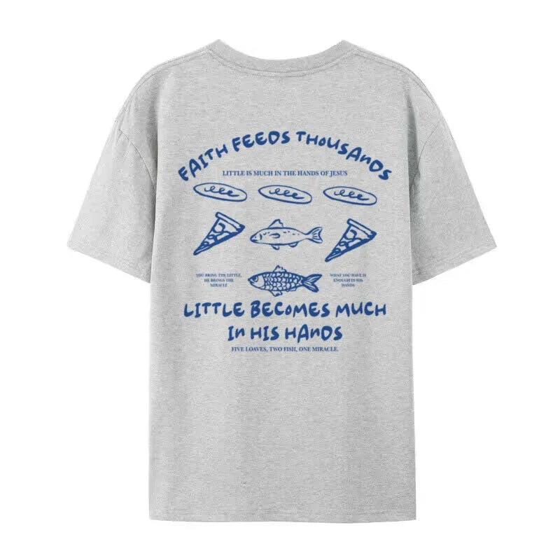 Christian Streetwear Jesus Math Graphic Shirt Retro Boho Loaves and Fishes T-Shirt Cool Religious Faith Apparel Unisex Clothing