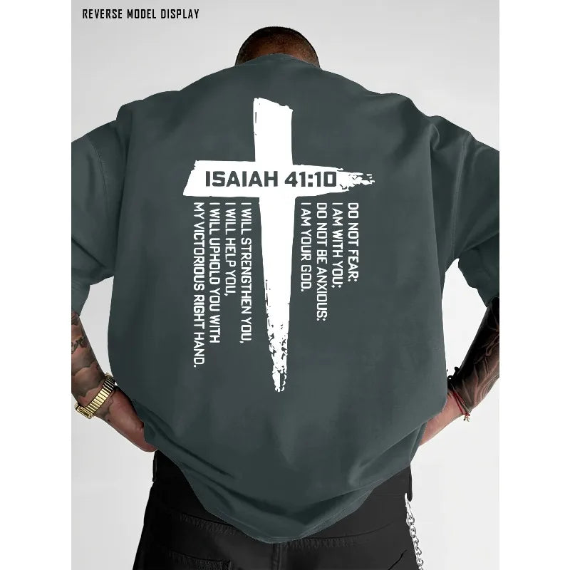 Christian Cross and Bible Verse Graphic Tee for Men Breathable 100% Cotton Perfect for Summer Casual Streetwear Style