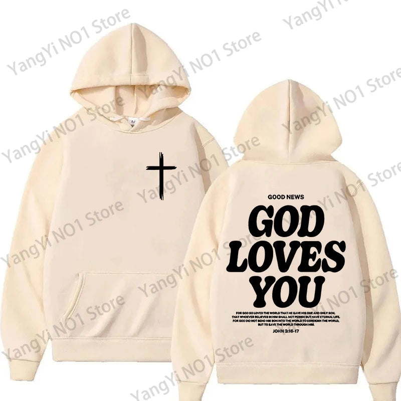 Christian Jesus Church Hoodie Bible Verse God Loves You Hooded Men Women Vintage Sweatshirts Streetwear Y2K Harajuku Aesthetic