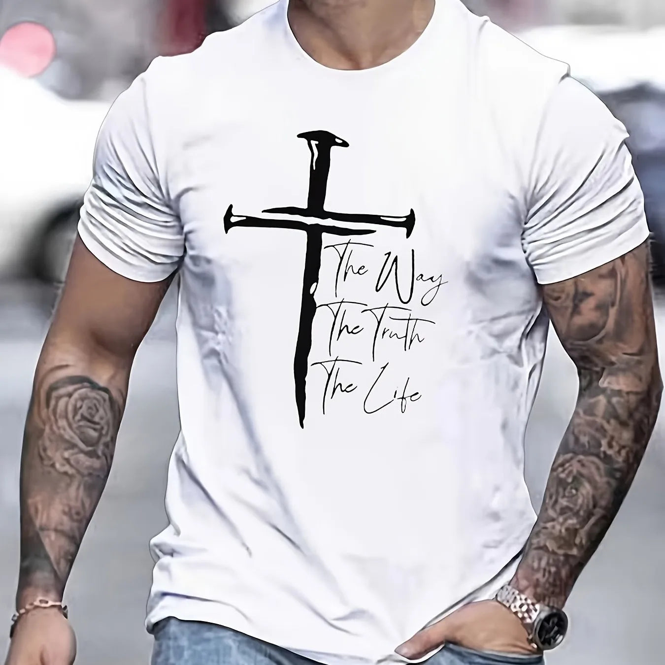 Christian Cross T-Shirt Men's Graphic Tee Religious Faith Statement O-Neck Short Sleeve Casual Top