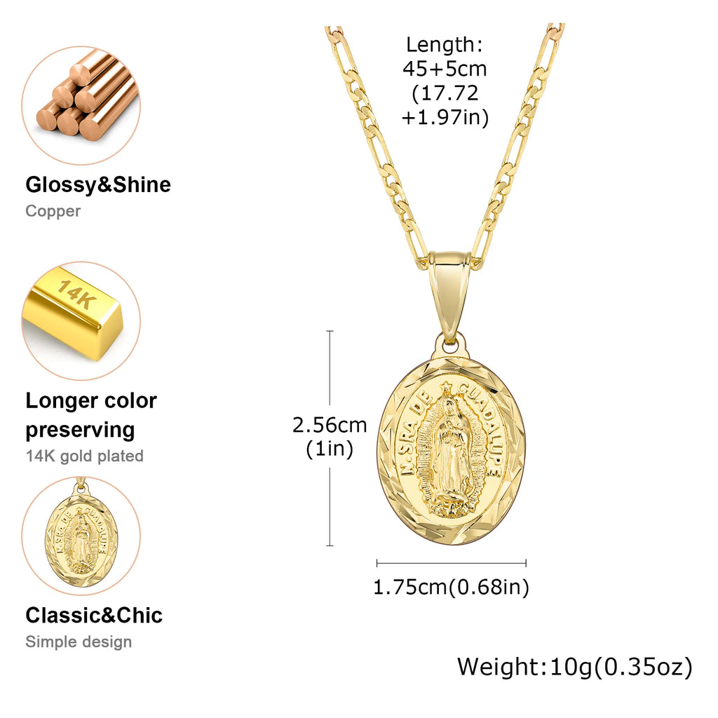 Classic Virgin Mary Prayer Pendant Necklace for Men Women, Silver Gold Color Metal Necklace, Religious Amulet Jewelry Unisex